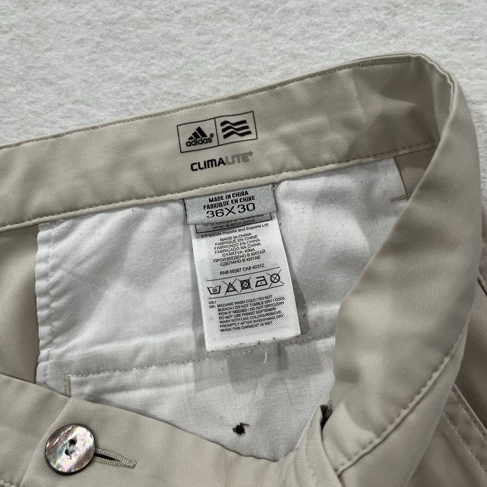 Adidas Golf Pants Mens 36x30 Beige Tan Climalite Flat Front Preppy Country Club - Picture 6 of 9